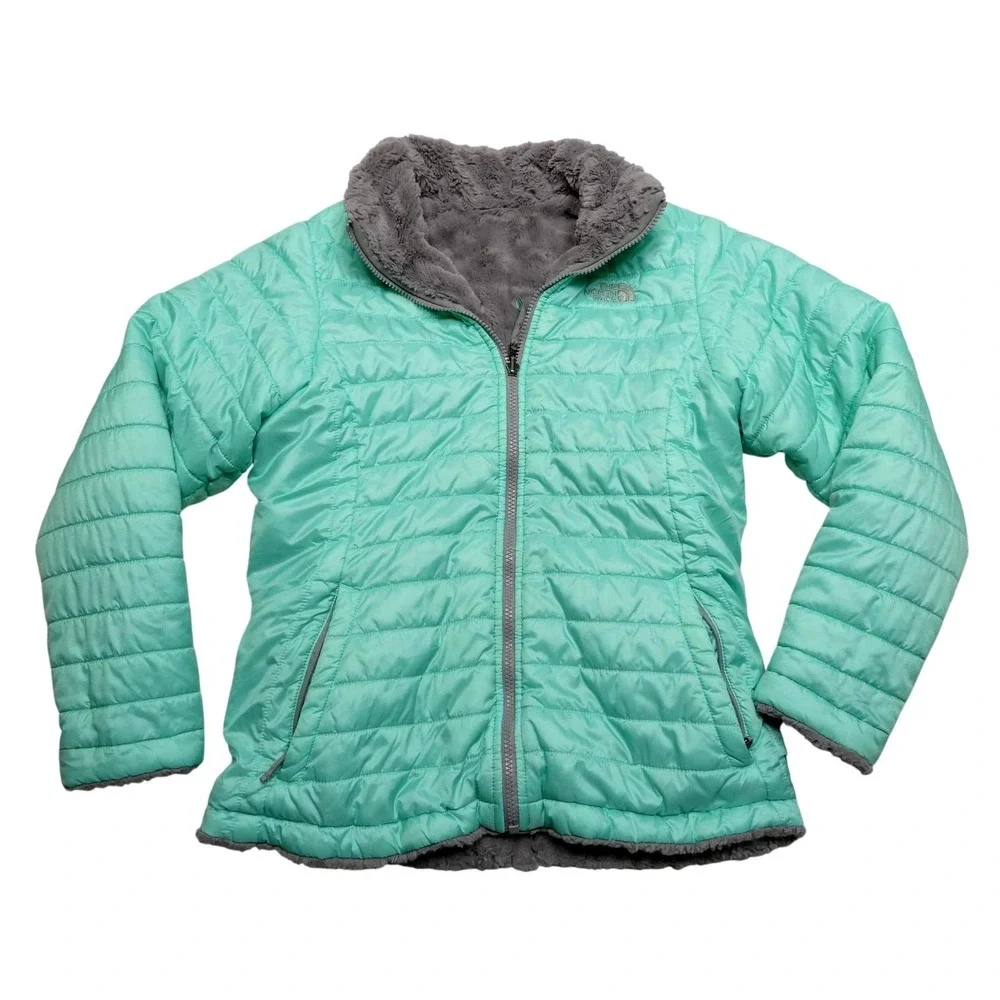 The North Face Jacket Girls XL 18‎ Green Reversible Mossbud Swirl Fleece Quilted